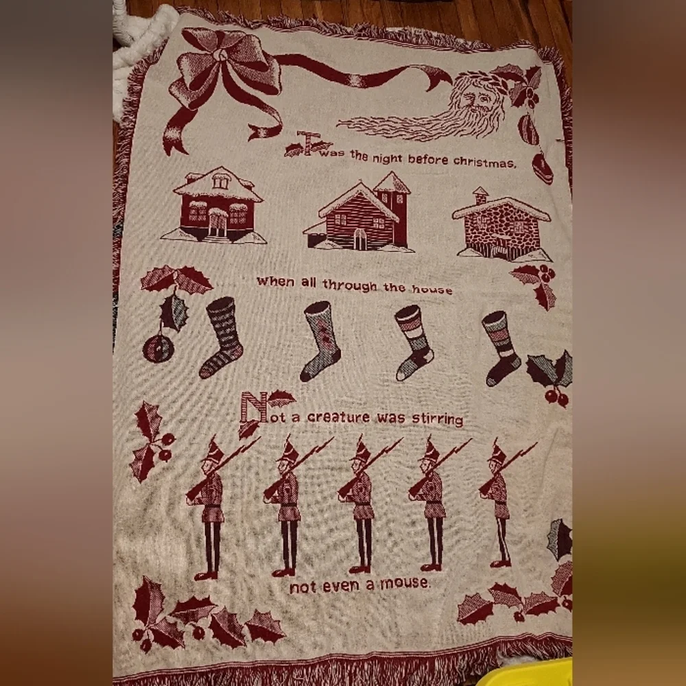 Vintage Woven Cotton Christmas Throw Blanket